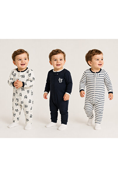 emir baby Baby Boy 3-Piece Combination Romper Set 100% Cotton Zippered Panda ...