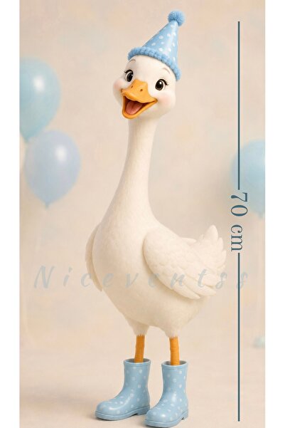Nice events Mavi parti şapkalı sevimli kaz 70 cm ayaklı pano