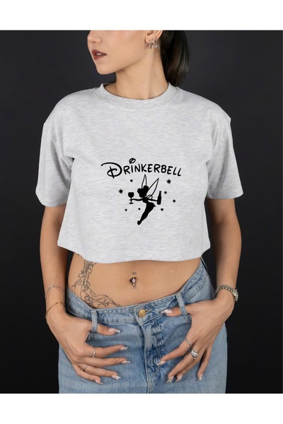 Krays Women's Black White Gray Drinkerbell Printed Crop Tshirt Knitted Cotton...