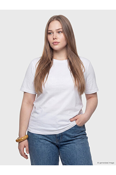 LC Waikiki Lcwaikiki Curve White Large Size Crew Neck Women's T-Shirt