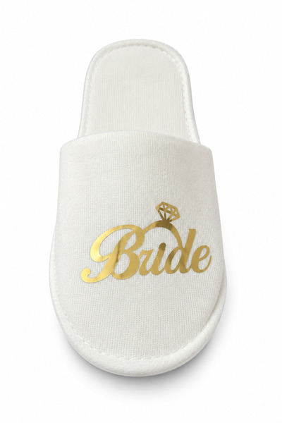 Happyland Beyaz Gold (Altın) Yazılı Bride Gelin Terliği, Nişan Kına Düğün Gelin Terliği, Standart Kalıp Kadın Terliği (36 - 42)