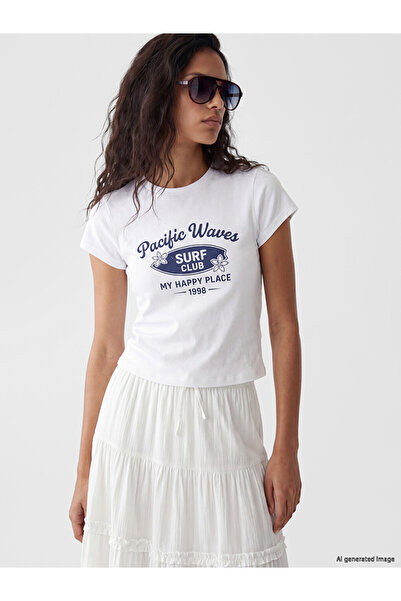 LC Waikiki White Crew Neck Printed Women's T-Shirt