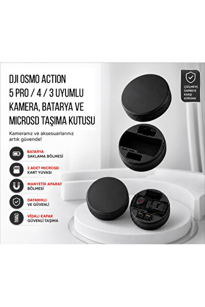 DJI Osmo Action 5 Pro / 4 / 3 Uyumlu Kamera, Batarya ve MicroSD Taşıma Kutusu