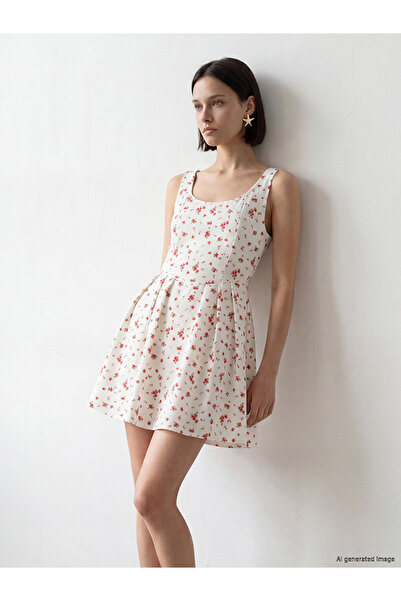 LC Waikiki White Floral Waist-Slit Mini Dress