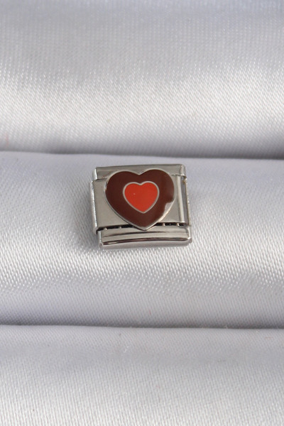 OGHAMAY 316L Steel Silver Color Brown Heart Embroidered Nomination Charm