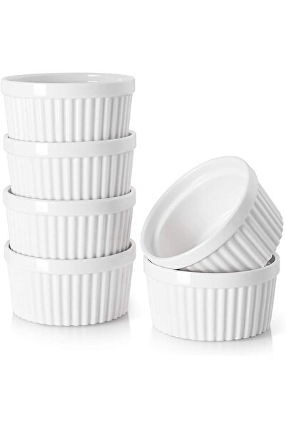 The Bros Ramekins Set of 6, 8 oz Porcelain Soufflé Dishes for Creme Brulee & ...