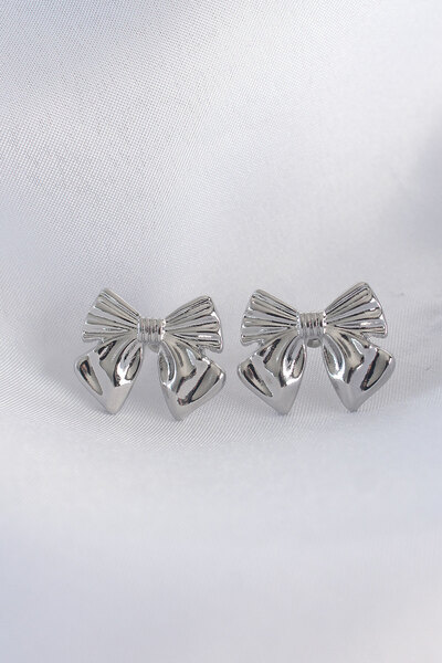 OGHAMAY Brass Silver Color Bow Earrings