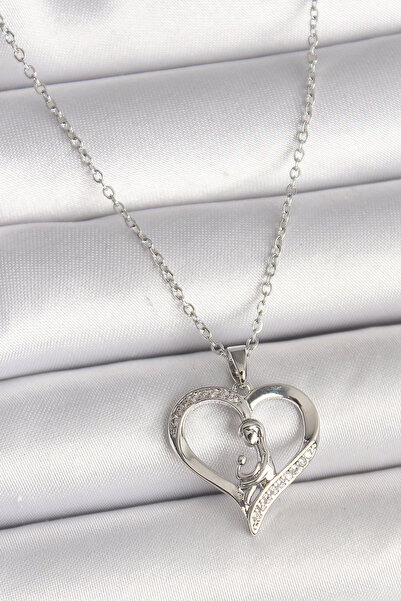 OGHAMAY 316L Steel Silver Color Chain Zircon Stone Detailed Heart Model Women...