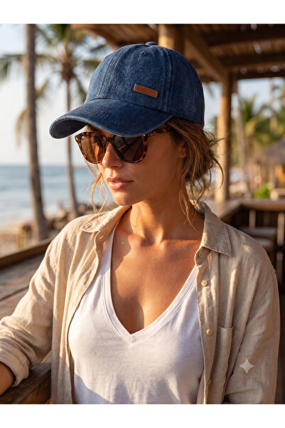 PIECE SIGNATURE Unisex Vintage Denim Baseball Cap - Washed Denim Cap with Lea...