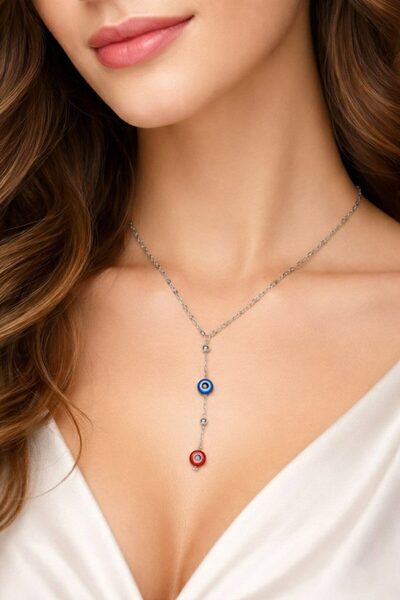 OGHAMAY Silver Color Lip Chain Evil Eye Eye Ye Model New Season Steel Necklac...