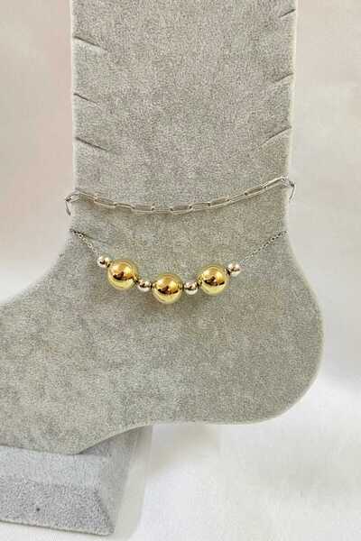 OGHAMAY Silver Color Globe Model Crush and Ball Chain Steel Anklet - 3283