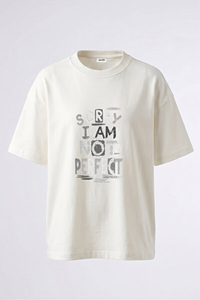 Anetos Tricou supradimensionat din bumbac alb, cu imprimeu pe spate, cu desig...