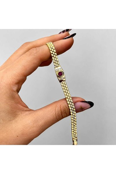 CM Jewelry Burgundy Stone Vintage cm Brand Special Series Women's Gold Bracelet