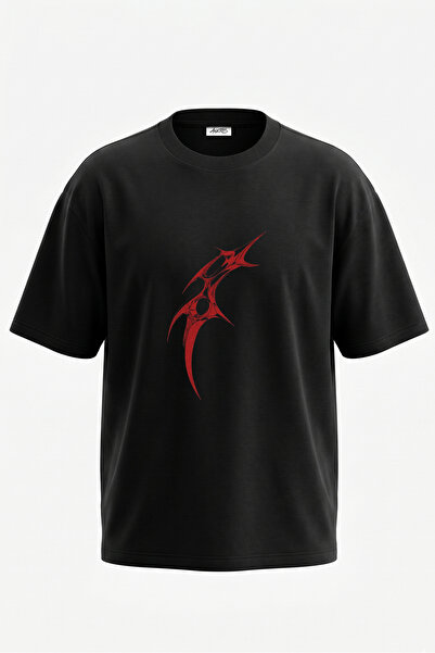 Anetos Tricou oversize negru din bumbac cu imprimeu pe spate Kizil Fractal De...