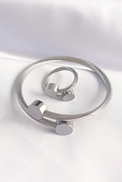 OGHAMAY 316L Steel Silver Color Oval Accessory Twist Model Bracelet and Ring ...