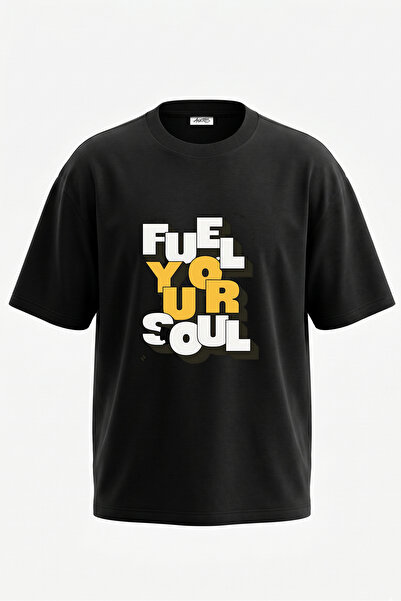 Anetos Tricou oversize negru din bumbac cu imprimeu pe spate cu design cu lit...
