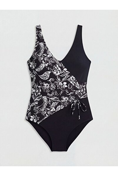 LC Waikiki Lcw Dream Black Floral Stitched Padded Women's Swimsuit