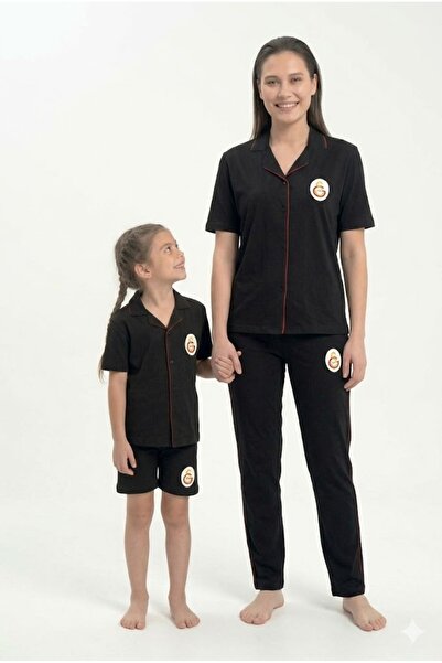 Galatasaray Mother Daughter Pajamas Short Sleeve Square Collar Front Buttoned...