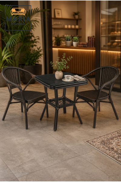 MARIA HOMES Modern Square Café Table Bistro Table Outdoor Dining Table Rattan...