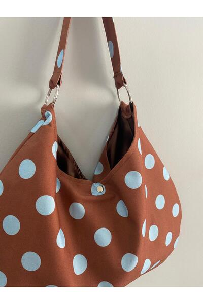 MUTE BAG Polka Bag Polka Dot Bag / Polka Dot Shoulder Bag Brown & Blue (28*49)