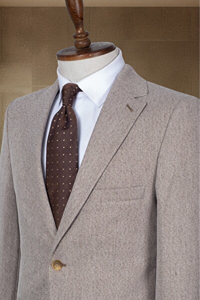 Sergio Ferraro Camel Renk Dokulu İtalyan Stil Slim Fit Erkek Blazer Ceket