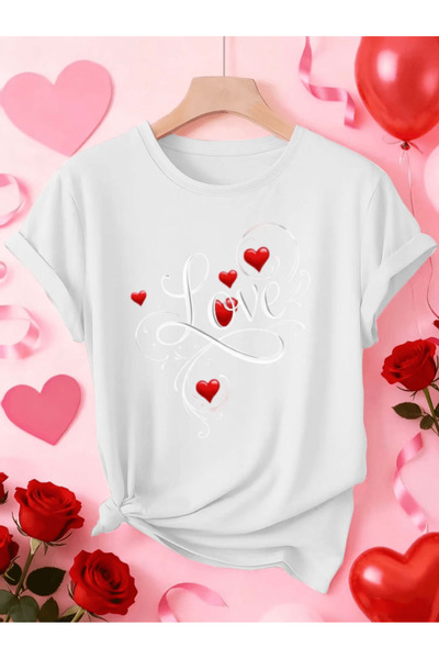 one button Gray love text printed premium oversize t-shirt for women