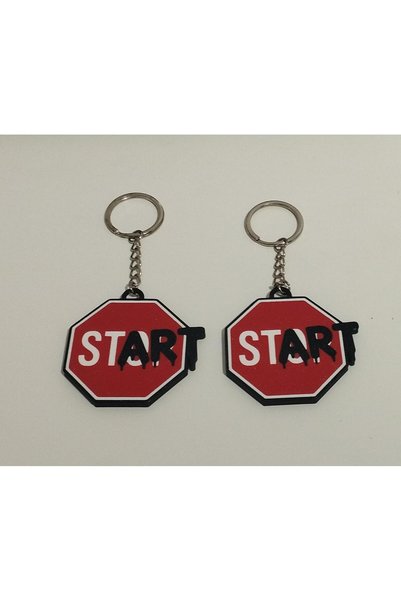 3D Layshop Set of 2 Start Stop Sign Keychains - Street Style Motivational Couple and Kanka Bag Ornament