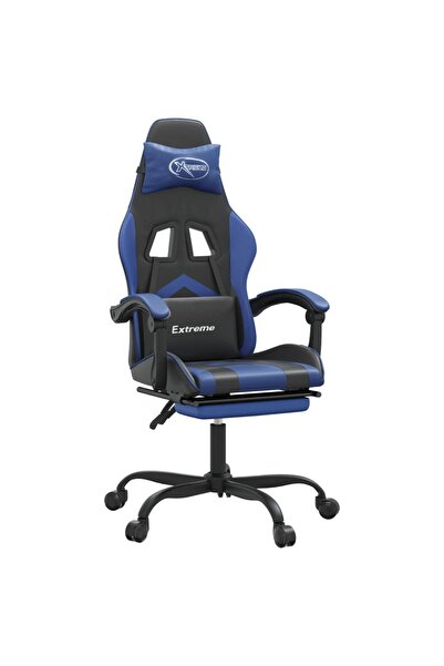 vidaxl Scaun gaming pivotant/suport picioare negru/albastru piele