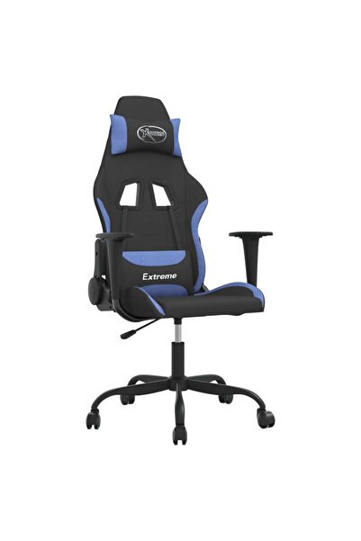 vidaxl Scaun de gaming cu masaj, negru și albastru, material textil