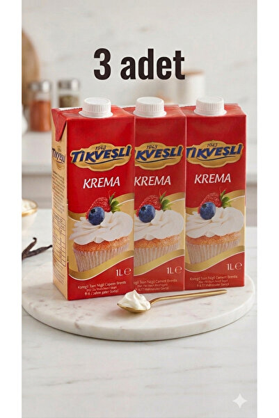 Tikveşli %35 Tam Yağlı Çırpma Kreması 1 L x 3 Adet (Süper Avantajlı Paket)