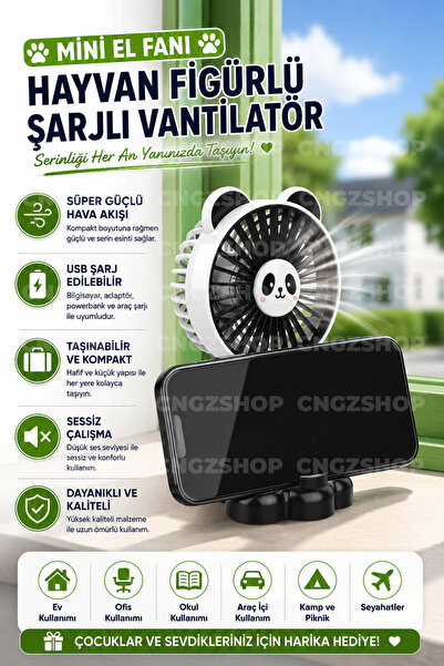 CNGZSHOP Mini El Fanı Hayvan Figürlü Şarjlı Vantilatör USB Taşınabilir Süper ...