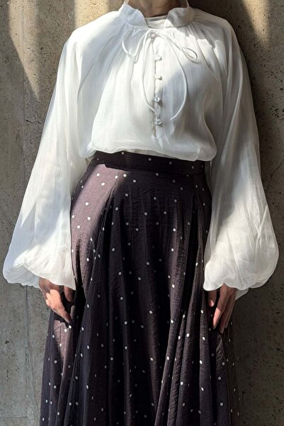 Faya Boutique Balon Kol Beyaz Thalia Şifon Bluz