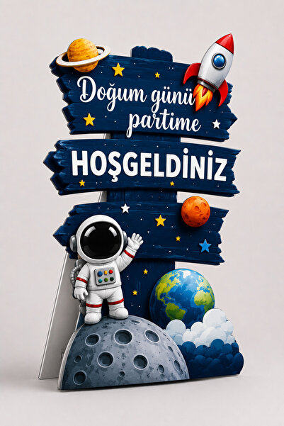 Parti Konsepti Kişiye Özel Uzay Astronot Konsept Ayaklı Karşılama Panosu – Do...