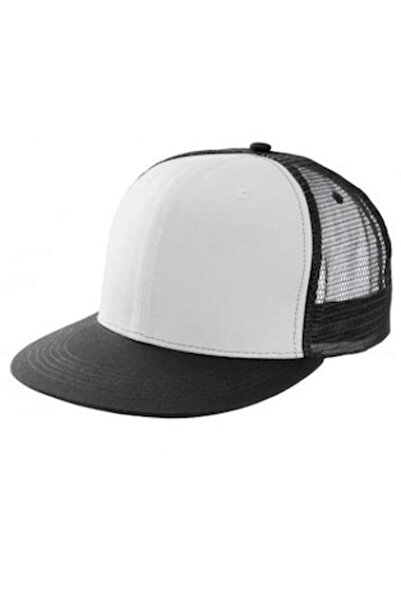 geravian Șapcă trucker, Geravian, din bumbac, albă cu negru, cozoroc plat, re...