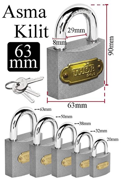 Artlantis Büyük Boy Asma Kilit 63 mm 1 Adet Thor Plus Paslanmaz Metal Asma Ki...