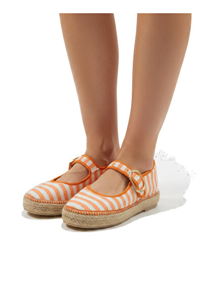 Rafa Shoes Espadril Kadın Hasır Taban Bez Deri Mary Jane Babet Tarzı Tokalı B...