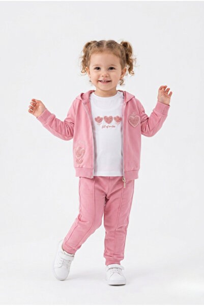 Toontoy Girl's 3-Piece Tracksuit Set Long Sleeve Crew Neck Embroidered T-Shir...