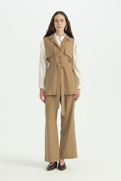 Nihan Lyocell Vest Pants Set - Camel