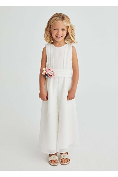 Abel & Lula Mayoral Abel Lula Girl's Floral Belted Jumpsuit Cream