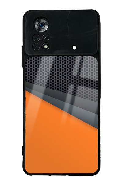 Spoyi حافظة هاتف Xiaomi Poco X4 Pro بتصميم متقاطع باللون البرتقالي اللامع