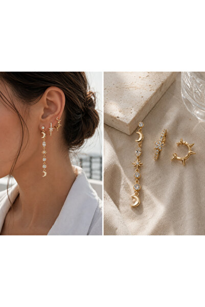 ADELYA CONCEPT 3-Piece Dangle Earrings with Star and Stone Detail