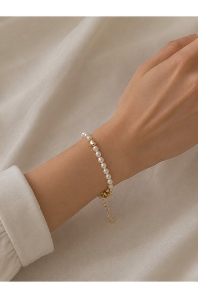 Adata Jewelry Heart Pearl Bracelet with Extension Chain