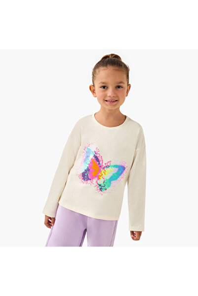 Juniors Round Neck Long Sleeve T-shirt with Embellishment
