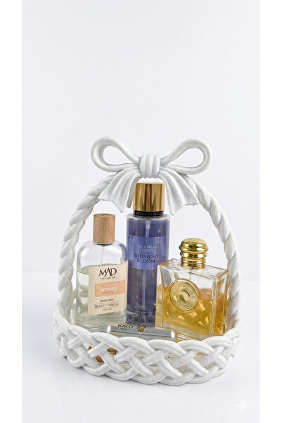 3Dikili design Decorative Organizer Basket with Knitted Detail and Bow, Bathr...