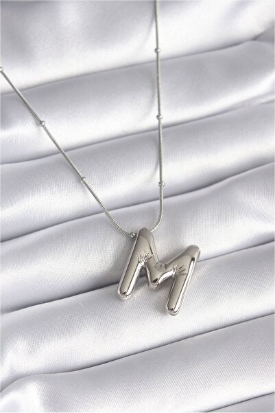 Generic Brand 316L Steel Silver Color Bubble "M" Letter Model Women's Necklace