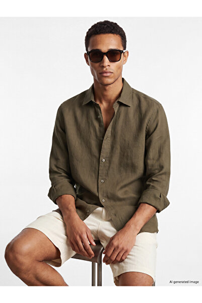 LC Waikiki Ανδρικό πουκάμισο NEVAVM Regular Fit 100% λινό με διαφορά στην υφή