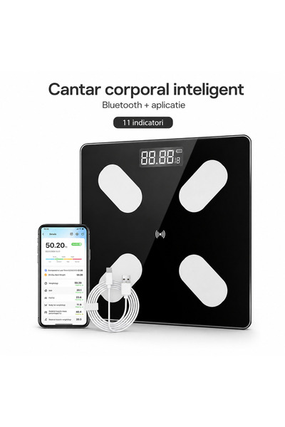 iTin Cantar corporal inteligent cu aplicatie telefon, Bluetooth, afisaj LCD, ...