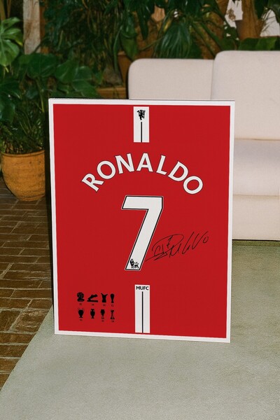 Base Concept Poster pictat cu design de tricou Ronaldo 7 ManU (încadrat)