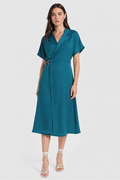 Kathy Ireland Women Textured Wrap Dress, Teal Blue