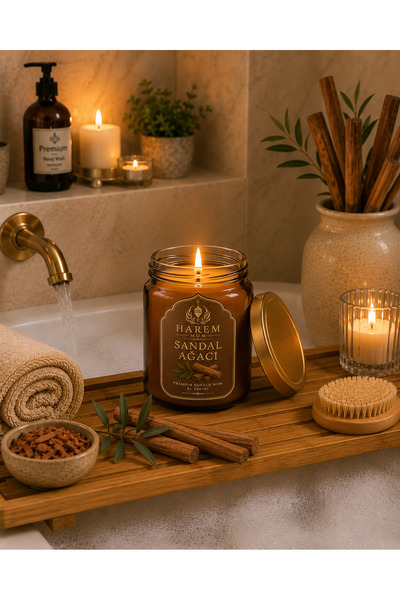 Harem Mum Sandal Ağacı Kokulu El Yapımı Kavanoz Mum 150 Gr